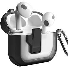 Imall AirPods 一鍵式防丟鎖扣側邊全包覆防撞保護殼, 黑色, 1個, AirPods 4