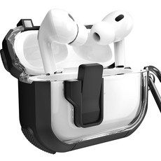 Imall AirPods 一鍵式防丟鎖扣側邊全包覆防撞保護殼, 黑色, 1個, AirPods Pro 1