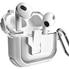 Imall AirPods 一鍵式防丟鎖扣側邊全包覆防撞保護殼, 白色, 1個, AirPods 3