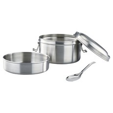 MiyAco 米雅可 經典316不鏽鋼 雙層圓形便當盒 附匙, 加厚頂級鋼材 鏡面拋光, 菜飯分離, MY-6014, 1組