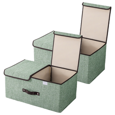 小麥購物 棉麻雙蓋衣物收納箱 L2253, 2個, 綠色
