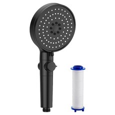 理享家 大面板增壓蓮蓬頭，五段模式，一鍵止水，省水過濾，黑色, 1組