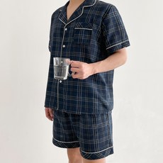 AnotherD 男款午夜短袖格紋睡衣