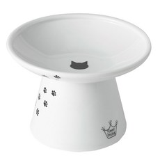 Necoichi 貓壹 快樂食光淺口食碗 陶瓷寵物碗, 黑貓圖 白色 + 黑色, 1個