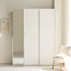 스칸디아 모어빅 키큰 행거형 슬라이딩 옷장 + 전신거울 좌측형 선반장 1600 세트 방문설치, 화이트