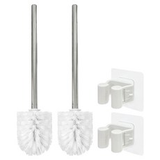 不鏽鋼馬桶刷+簡單壁掛夾組, 2組, 淺灰色