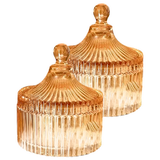 帶蓋收納水晶玻璃罐 蒙古包款 小(直徑10.3 x 5 x 12.8cm) 2個, 琥珀色, 1組