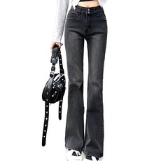 美式雙釦刷舊微喇叭牛仔長褲