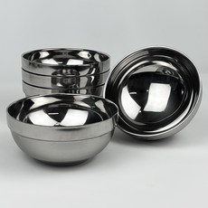 QUEEN SENSE Hekins 不鏽鋼餐廳營業用店家雙層湯碗 14cm, 銀色, 5個