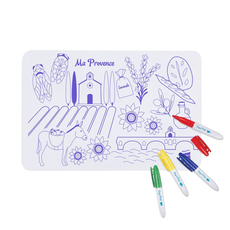 Super Petit 矽膠彩繪餐墊 附4色彩色筆 MINI 幼童塗鴉 可彎曲折疊 清潔後可重複上色, 普羅旺斯, 1組