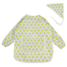 BEBE CHOUETTE 兒童圖案長袖美術畫畫衣 + 頭巾組, 微笑灰