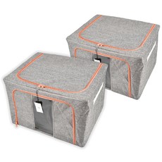 Illao 大容量布料鋼架折疊收納箱 特大號, 灰色, 100L, 2個