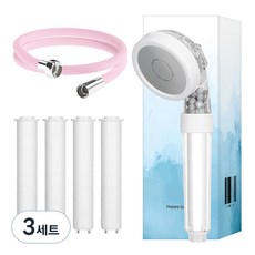 HappyDarling 3WAY濾芯蓮蓬頭+濾芯 4個+替換蓮蓬頭軟管 2m組, 3套, 草莓（軟管）