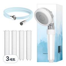 HappyDarling 3WAY濾芯蓮蓬頭+濾芯 4個+替換蓮蓬頭軟管 2m組, 3套, 蘇打水（軟管）