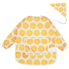 BEBE CHOUETTE 兒童圖案長袖美術畫畫衣 + 頭巾組, 活力橙