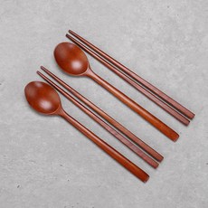 블룸엣홈 옻칠 나무 수저세트 중, 2세트, 숟가락 + 젓가락, 없음