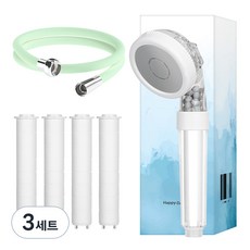 HappyDarling 3WAY濾芯蓮蓬頭+濾芯 4個+替換蓮蓬頭軟管 2m組, 3套, 蘋果薄荷（軟管）