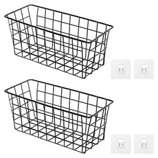 Meo 可壁掛鐵製收納籃 + 掛勾2件組, 黑色, 2個