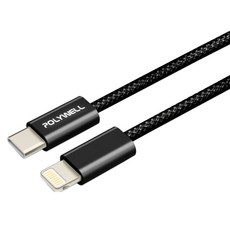 POLYWELL 寶利威爾 Type-C to Type-C PD編織快充線 3A 60W PW15-W45-M811, 20cm, 黑色, 1條