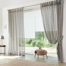 Home in Home 亞麻落地透光窗簾, 灰色的