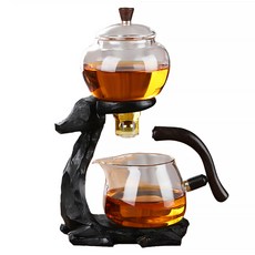 BOACUP 一鹿有你 自動磁吸泡茶器 無杯子 蓋碗 口徑7 x 15.5cm 500ml + 公杯 口徑8 x 15.5cm 400ml + 支架 頭徑12.5 底徑16 x 17.5cm, 黑色福鹿, 900ml, 1組