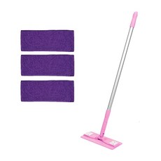 A-Clean 平板拖把 粉紅色 小型 25cm + 超細纖維拖布 紫色 3入組, 1套