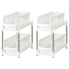 雙層抽屜式置物架, 白色, 2個