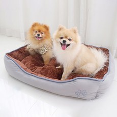 meongmoongs 寵物柔軟方形內刷毛睡墊, BROWN + GRAY