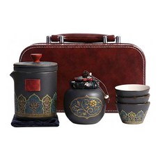 Kiyodo 古韻泡茶組, 茶壺 + 茶葉罐 + 茶杯3個 + 皮套 + 茶巾, 綠色, 1組