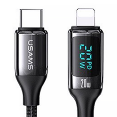 USAMS 優勝仕 Type-C-iPhone 數顯快充線 20W, 黑色, 1條, 1.2m