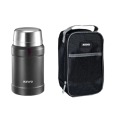 Kinyo 316不鏽鋼真空燜燒罐 附便攜雙層鋁箔保溫袋 KIM-48 100 x 100 x 190mm 555g, 黑色, 800ml, 1盒
