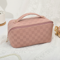 Chichills 純色格紋斜線亮點皮革化妝包 11815