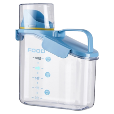 POGGU 大容量貓狗儲糧桶/食品級防潮家用密封罐/寵物凍干糧儲存桶 附量杯, 天空藍, 1個, 1.6L