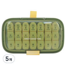 메이크마인 휴대용 프리미엄 요일별 약통 케이스 그린 라지, 5개