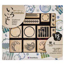 Shachihata 寫吉達 日本和風橡皮圖章15件套裝, 江戶圖騰, 1盒