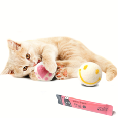 Healing Time 貓咪玩具球 2入+貓草包, 1套, 微笑（黃色）、果凍鞋底（粉色）