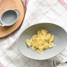 PRELUDE 義大利麵陶瓷橢圓寬碗+醬料碟, 淺灰, 1套