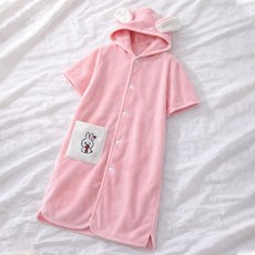스타빈 토끼포켓 컬러 후드 목욕 가운, 핑크, 1개