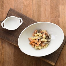 PRELUDE 義大利麵陶瓷橢圓寬碗+醬料碟, 象牙, 1套