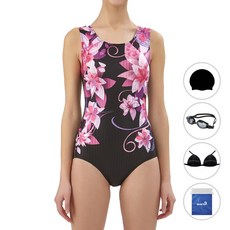 쿠아로 여성용 U백 수영복 + 수모 + 수경 + 브라컵 + 비닐백 세트 ILF124S