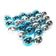 摩達客 聖誕亮面電鍍球組 聖誕樹裝飾球掛飾 24個, 藍+銀, 1組