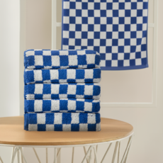 코멧 홈 부드러운 선염 코튼 체크 호텔수건 세면타월 180g, 블루, 5개