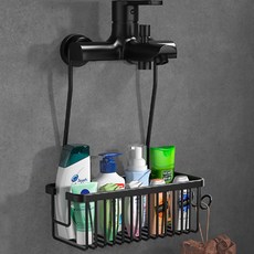 efactory Judy N 浴室水龍頭收納整理鋁製層架置物籃, 1個, 黑色