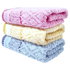 OK-PO-LO 好馬牌 台灣製造 雪花菱格紋吸水毛巾 100%純棉 33cm x 76cm, 黃色，粉色，藍色, 12條