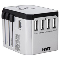 Ainet 海外旅行用萬國轉接頭 5600mA USB 5埠 Type C JY-305Plus 黑色, 1個