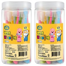케이엠제약 뽀로로 키즈 통 칫솔, 핑크 + 옐로우 + 그린 + 블루, 10개입, 2세트