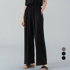 ELLE Paris 여성 에어리 찰랑 와이드 밴딩 팬츠