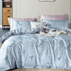 萊賽爾 薄床包枕套組, 50%萊賽爾纖維+50%多元酯纖維, 152x186cm, 枕套x2 薄床包x1, 妍笑 藍, 雙人152 x 186 + 薄枕套45 x 75cm, 床包 + 枕套組