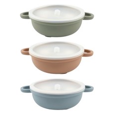 不鏽鋼碗 附蓋子 3件組, 1套, 綠色 + 藍色 + 棕色