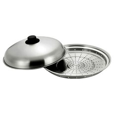 YOSHIKAWA 吉川 美味彩菜 18-8不銹鋼平底鍋蒸煮盤 附蓋 日本製 小, 22cm, 1個